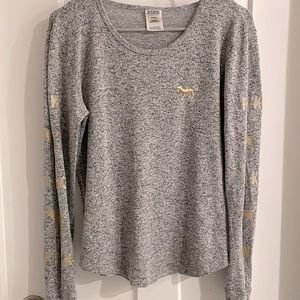 Victorias Secret PINK Medium Grey Pajama Top With Gold Lettering
